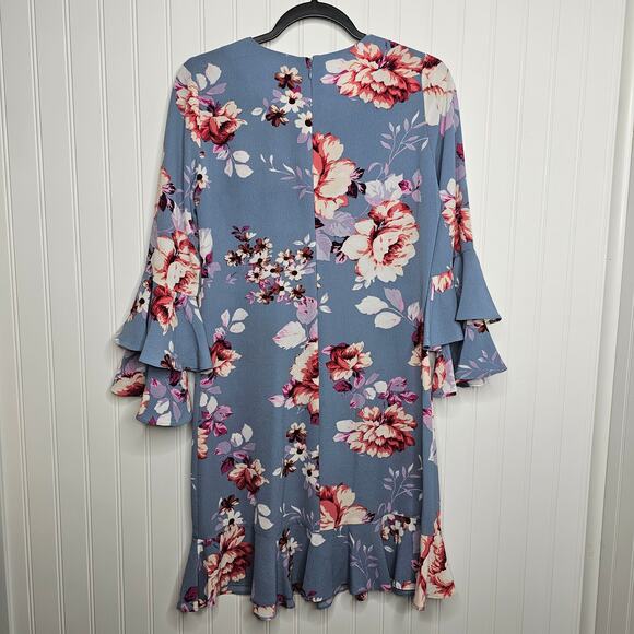 Jill Stuart Tiered Sleeve Ruffled Dress Size Small Flirty Career Blue Date Night - Picture 4 of 8